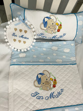 Load image into Gallery viewer, Crib Bedding Set Personalized/Crib Bedding Set Boy/ Birth Set/ Elephant Quilt/ Nursery /Nursery Set/Hoop Personalized/Blanket/Embroidery