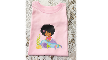 Load image into Gallery viewer, Little Mermaid T-shirt / Mermaid Birthday Shirt/DTF Printing T-shirt/Embroideries/ T-shirt Embroidery/ Embroideries/Girls T-shirts.