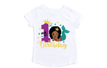 Load image into Gallery viewer, Afro American Mermaid Glitter Birthday Shirt Girl/Mermaid Birthday T-shirt