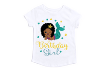 Load image into Gallery viewer, Afro American Mermaid Birthday Girl Shirt Mermaid Birthday T-shirt/Personalized