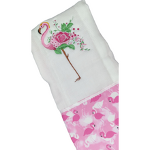 Load image into Gallery viewer, Baby Burp Cloth Flamingo Embroidered/Baby Accessories/ Burp Clothing / Personalized
