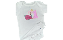 Load image into Gallery viewer, Flamingo Flowers Embroidery Design /Bodysuit/ Girl Embroidery/ 1st Birthday Bodysuit