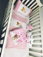 Load image into Gallery viewer, Baby Girl Bear Crib Bedding Set/Crib Bedding Set Girl/ Nursery Set/Bear Rattle/Blanket