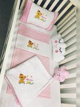 Load image into Gallery viewer, Baby Girl Bear Crib Bedding Set/Crib Bedding Set Girl/ Nursery Set/Bear Rattle/Blanket