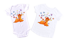 Load image into Gallery viewer, Baby Bambi and Butterfly  /Bambi Bodysuit/Bambi and Butterfly Shirt/Birthday
