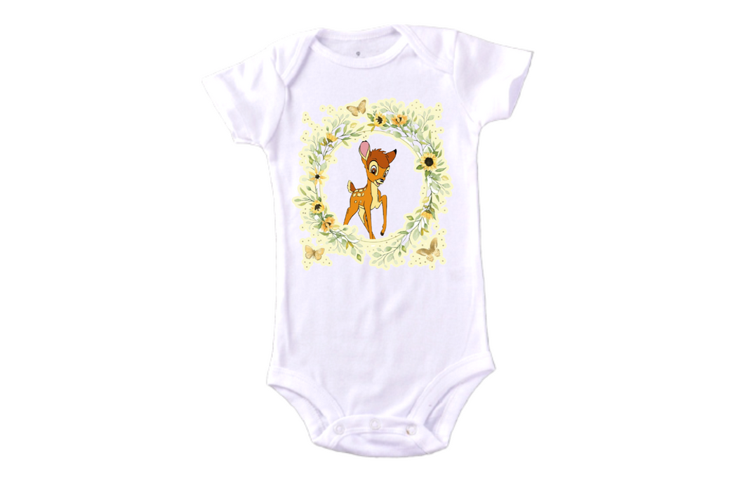 Bambi and Sunflowers Frame Bodysuit/Bambi Bodysuit/Baby Birthday/Girl Clothing/Bodysuit
