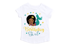 Load image into Gallery viewer, Afro American Mermaid Birthday Girl Shirt Mermaid Birthday T-shirt/Personalized
