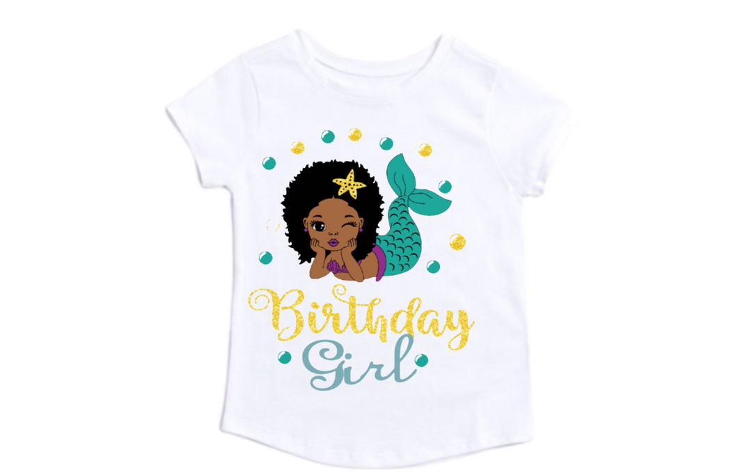 Afro American Mermaid Birthday Girl Shirt Mermaid Birthday T-shirt/Personalized