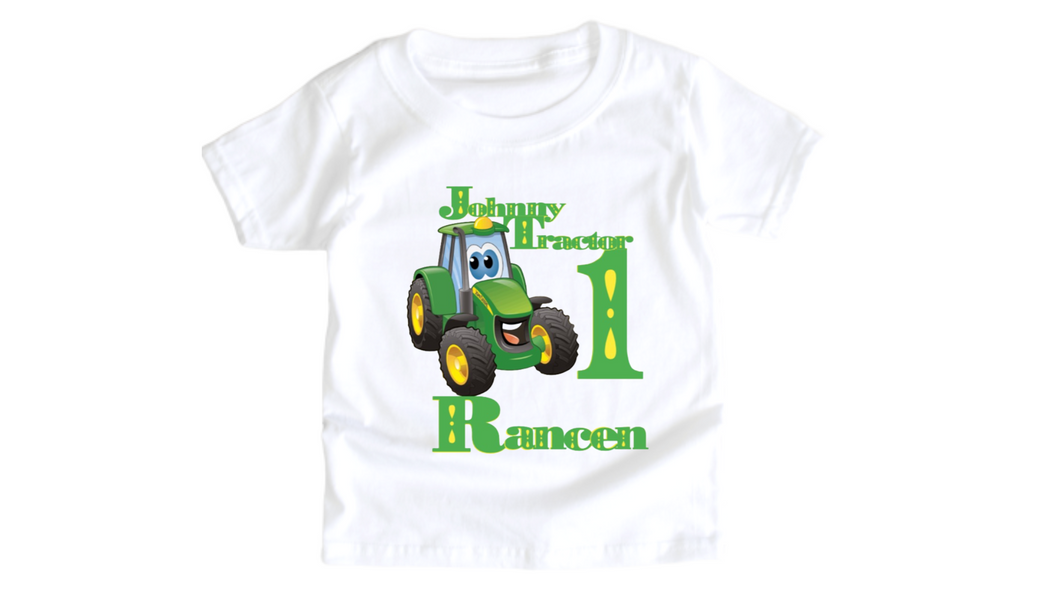 Johnny Tractor Happy Birthday Toddler  Shirt - Birthday Shirt/Custom Name and Age/Personalized
