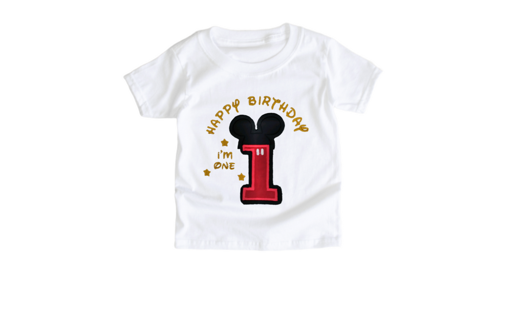Mouse Boy Numbers Embroidery/I'm One Birthday/Birthday T-shirt/Boy Birthday