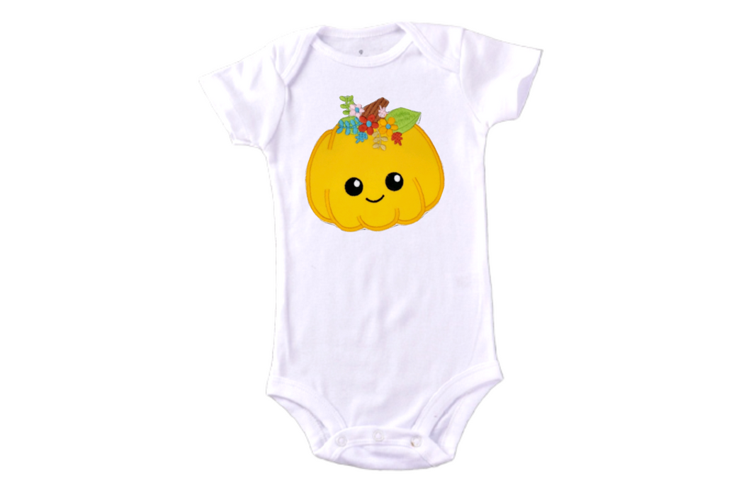 Pumpkin with Pretty Flower Girl Shirt/Thanksgiving Pumpkin Toddler Tee Shirt/Girl/ Embroidered