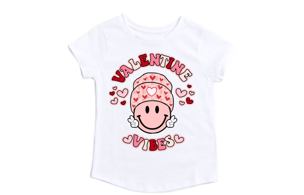 Girl's Valentines Day Shirt | Valentine Vibes Shirt | Smiley Face Toddler Valentine Shirt, Kids Valentine's Day Shirt, Retro Shirt