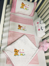 Load image into Gallery viewer, Baby Girl Bear Crib Bedding Set/Crib Bedding Set Girl/ Nursery Set/Bear Rattle/Blanket
